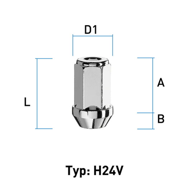 Radmutter M12X1,75 Kegel 60°  Typ H24V - H: 41 mm