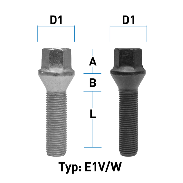 Wielbout M14X1,25 kegel 60° type E1X (E1V/E1W) - L: 26 - 60 mm