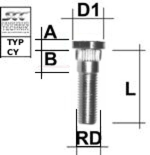 Knurled stud bolt M12X1,5 type CY - L: 40 mm