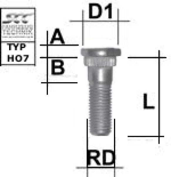 Knurled stud bolt M12X1,5 type HO7 - L: 41 mm