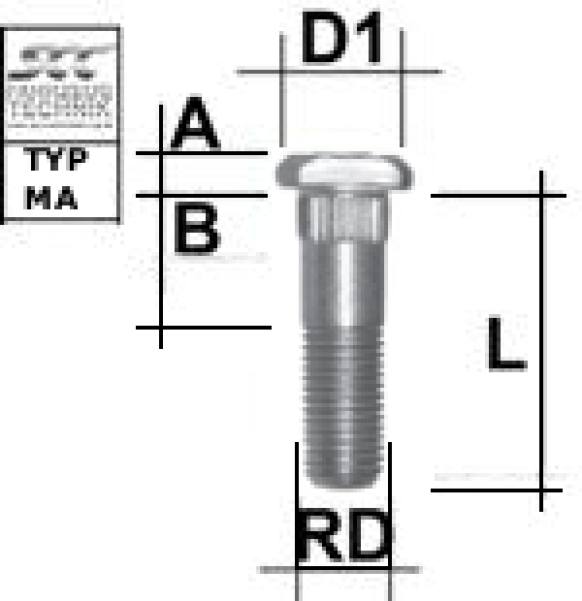 Knurled stud bolt M12X1,5 type MA - L: 43 mm