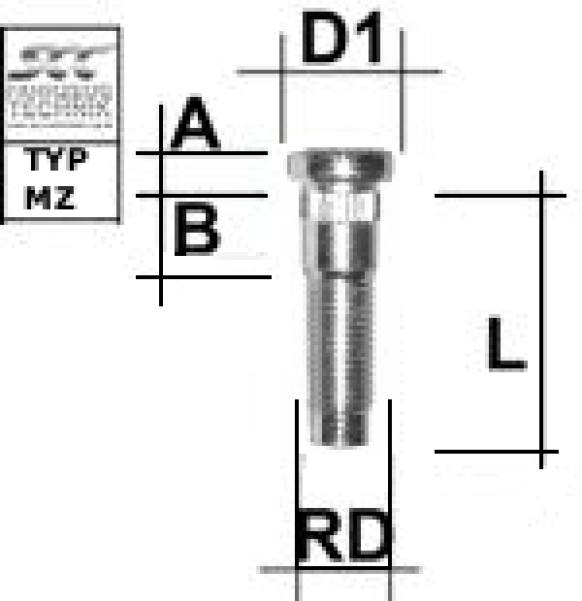Knurled stud bolt 1/2 UNF type MZ - L: 48 mm 