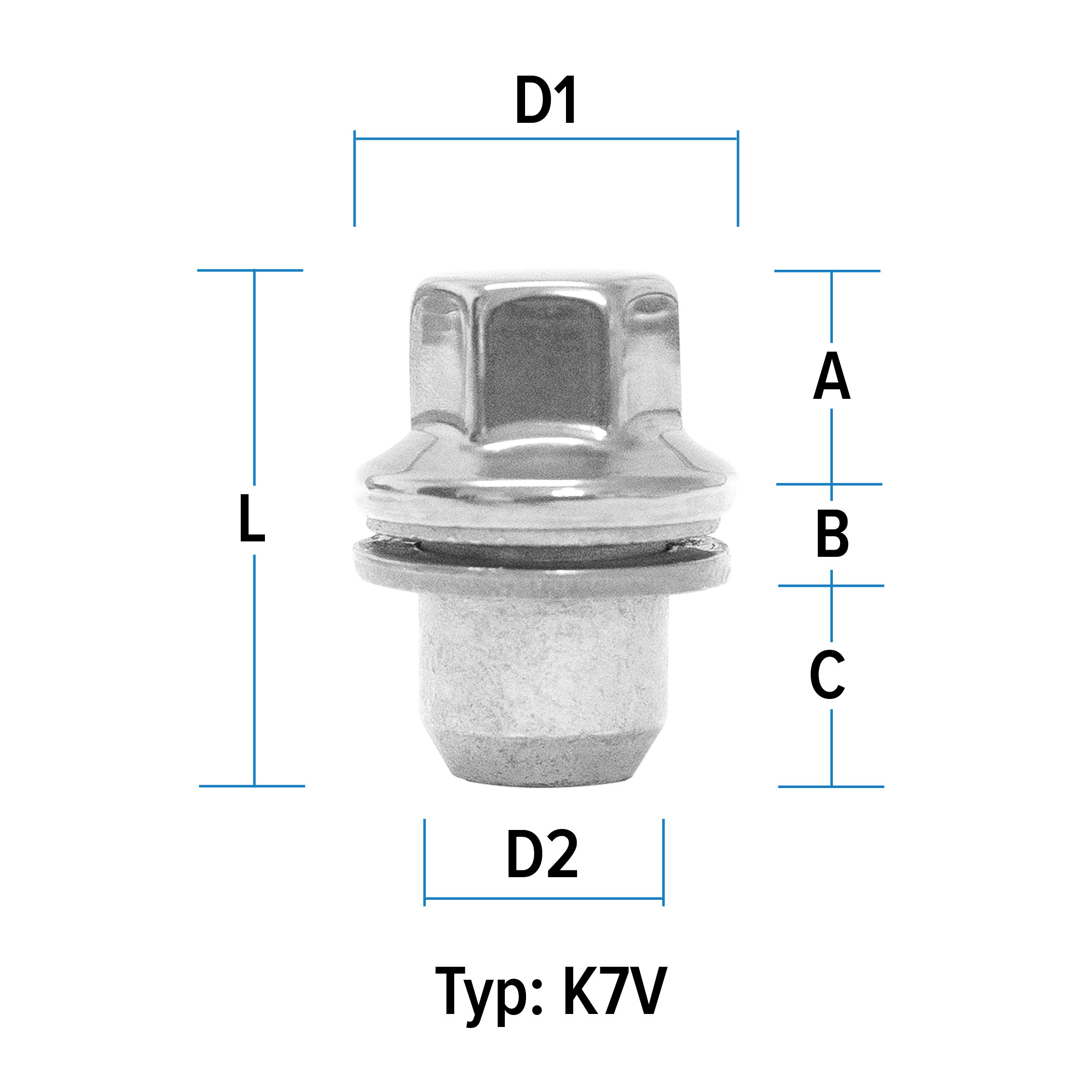Wheel nut M14X1,5 flat collar  type K7V - H: 45,5 mm